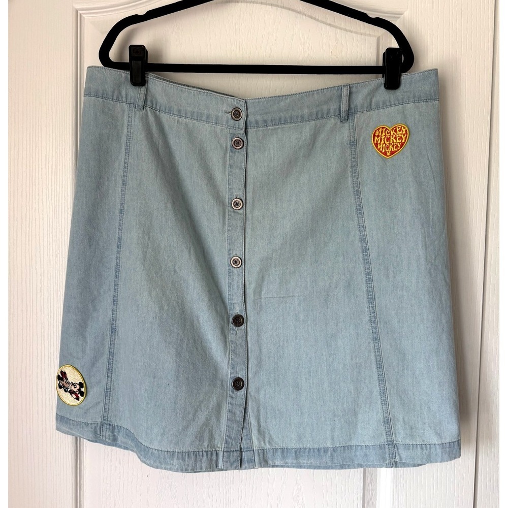 Disney‎ Parks Mickey Minnie Lightweight Chambray Denim Skirt 3X  100% Cotton NEW